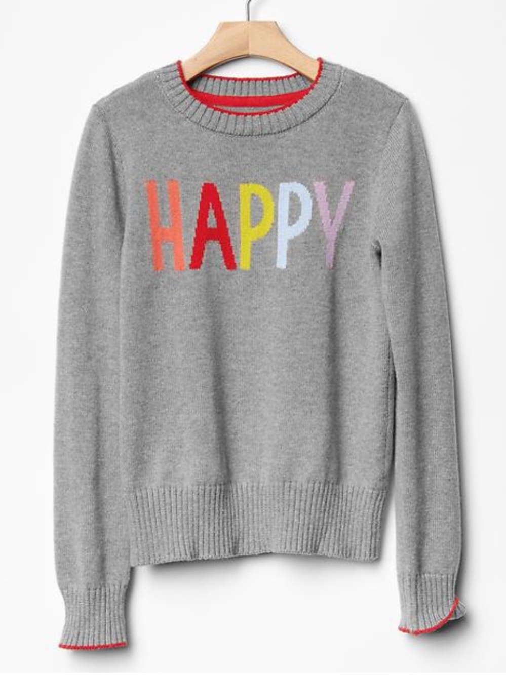 GAP Intarsia Crewneck Sweater Multicolor “HAPPY” Graphic Letters Sz XL 12 Years